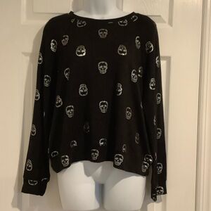 NWOT FOR THE REPUBLIC Women’s Black/Silver Goth Emo Glitter Sparkle Skull Top M